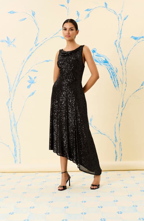 Maggy London Sequin Sleeveless Asymmetric Gown In Black