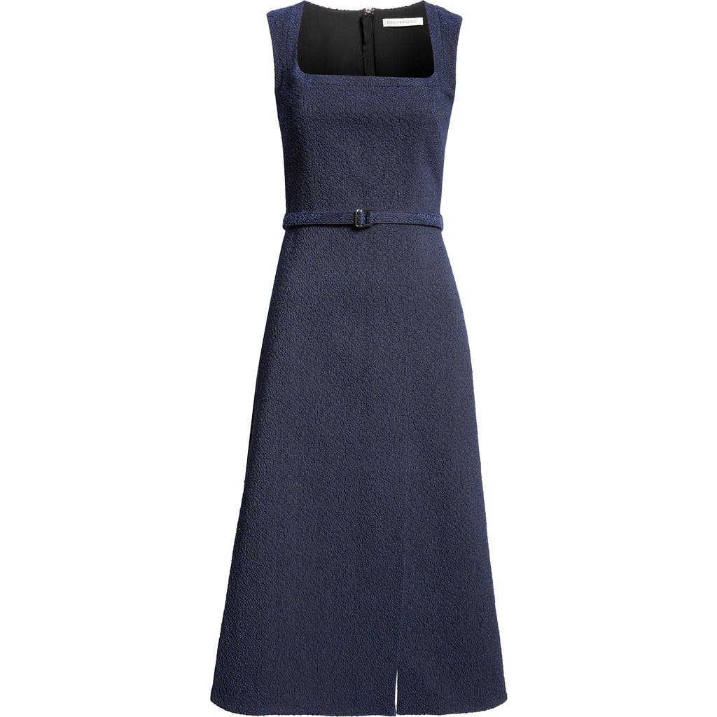 Shop Emilia Wickstead Pinah Belted Cotton Blend Bouclé Dress In Dark Navy