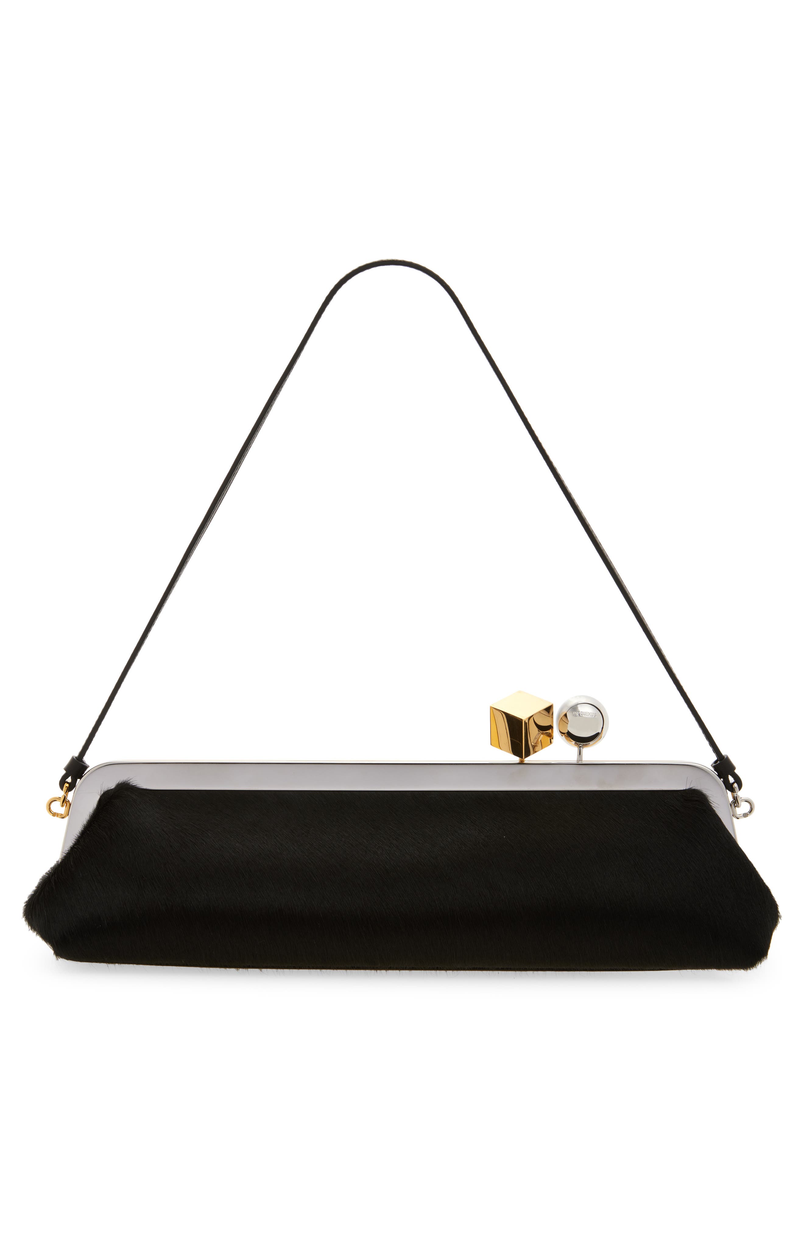 Jacquemus La Pochette The Salon Genuine Calf Hair Shoulder Bag, Alternate, color, Black