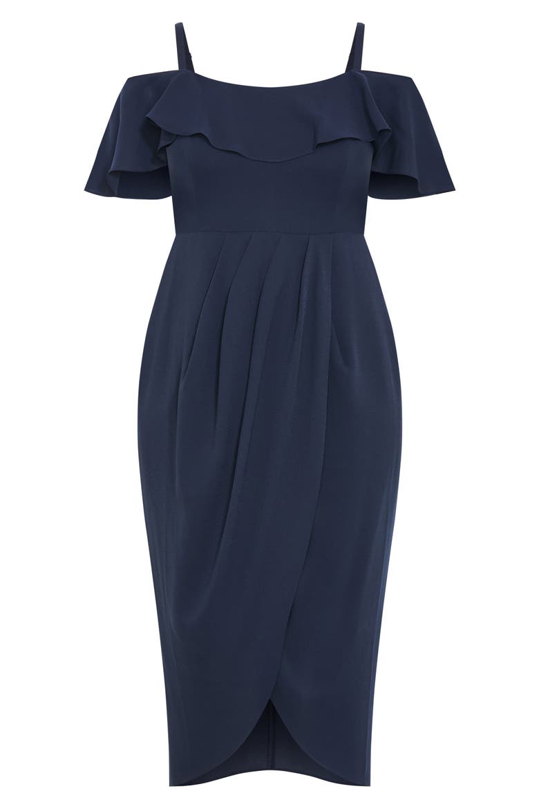 Flirtation Ruffle Off the Shoulder Cocktail Dress, Alternate, color, NAVY