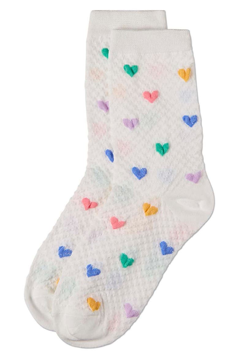 Colorful Hearts Cotton Blend Crew Socks, Alternate, color, WHITE