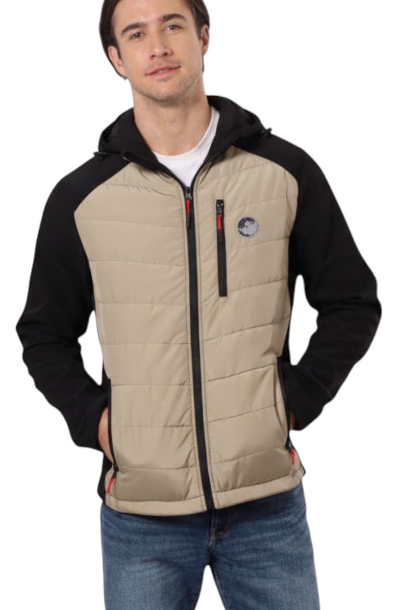 CANADA WEATHER GEAR Men
s Hybrid Softshell Puffer Jacket, Alternate, color, Stone