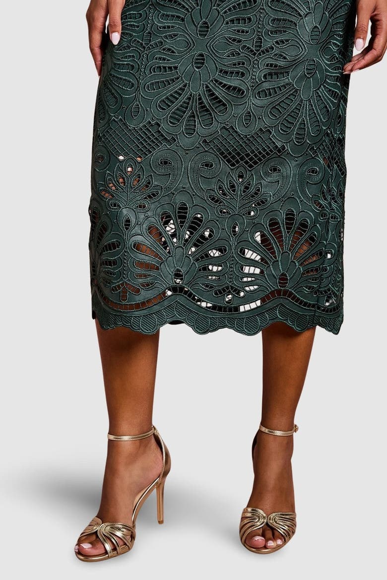 Petite PU Lace Midi Skirt, Alternate, color, Emerald