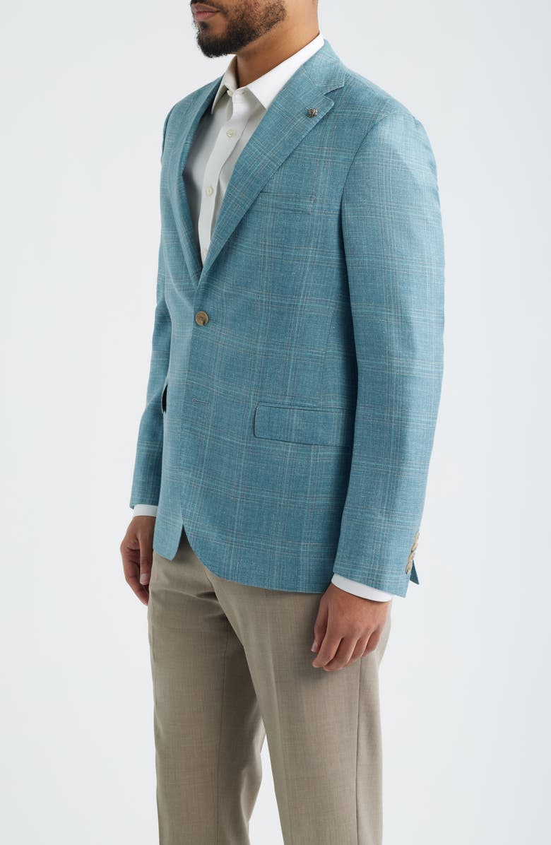 Jack Victor Midland Contemporary Fit Teal Plaid Slub Wool Blend Sport Coat, Alternate, color, Teal