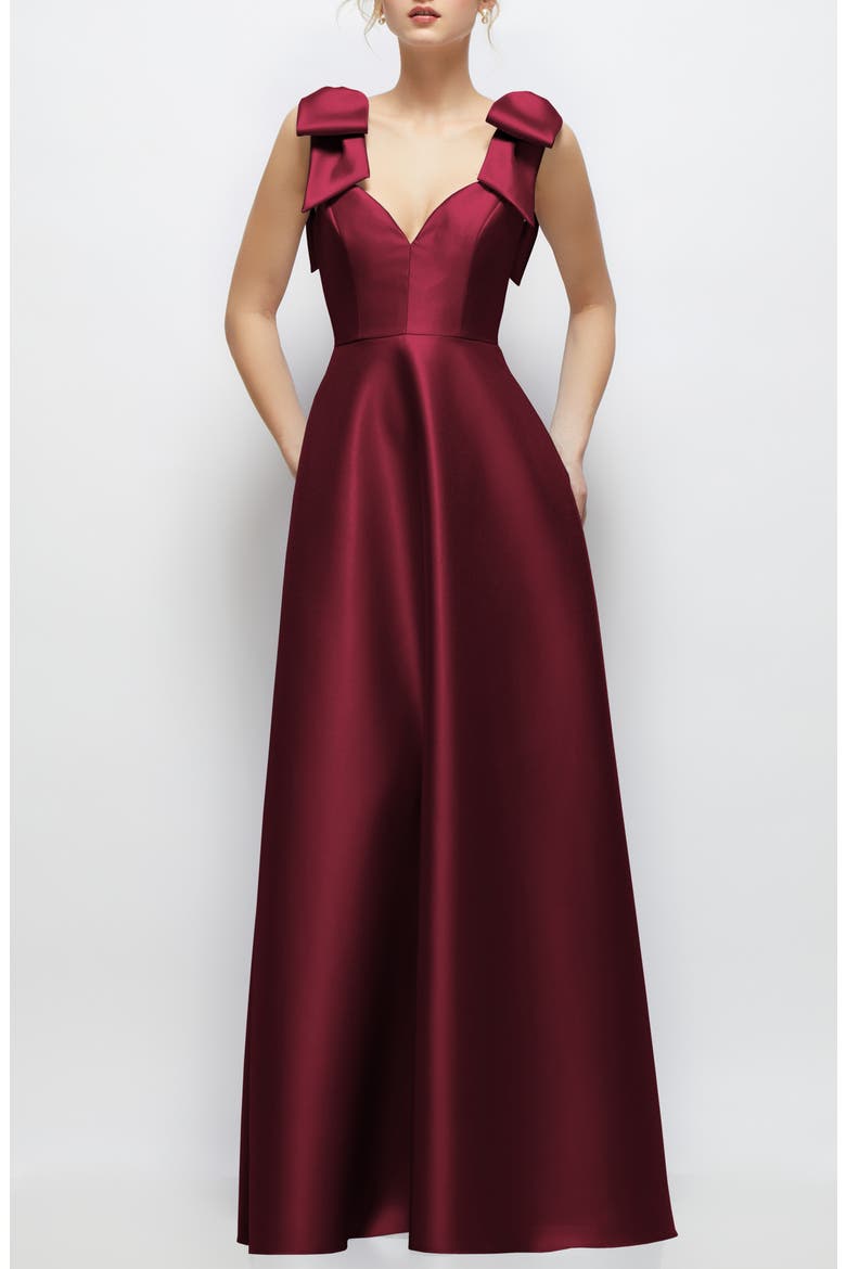 Bow Detail Ball Gown, Main, color, CABERNET