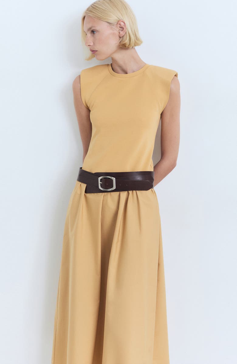 MANGO Shoulder Pad Maxi Dress, Alternate, color, Medium Brown