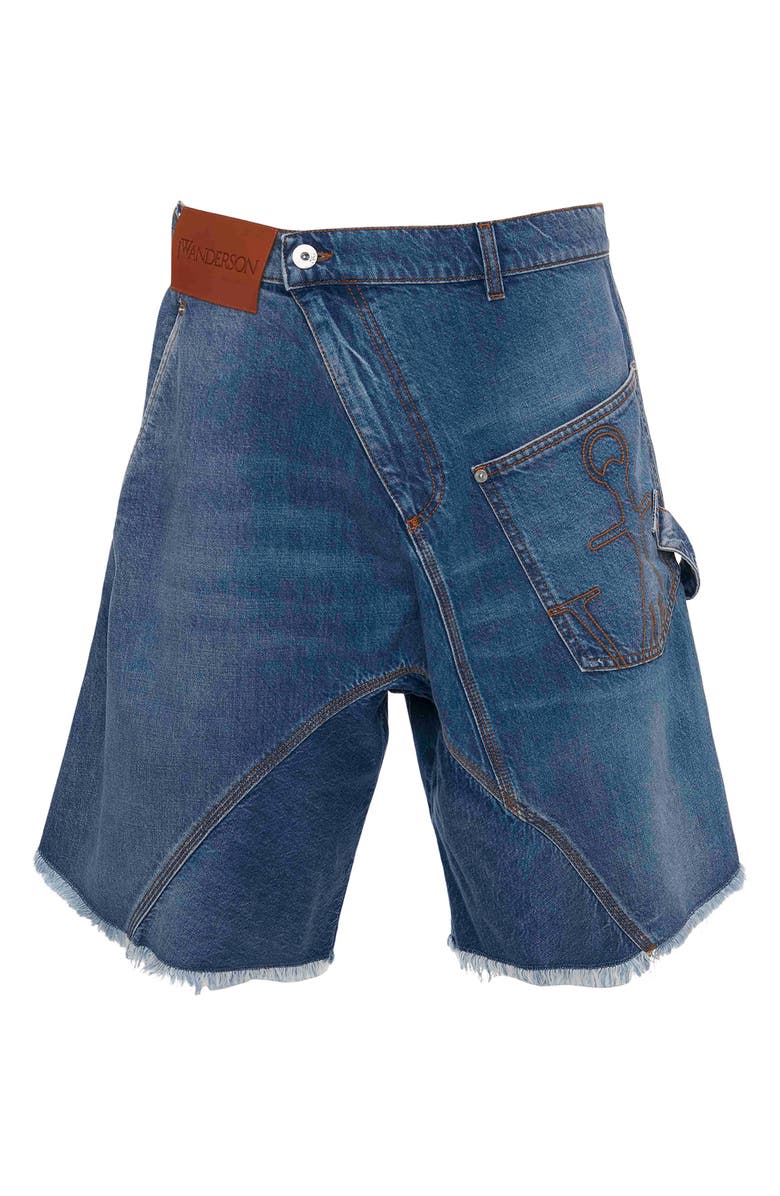JW Anderson Twisted Cutoff Nonstretch Denim Workwear Shorts, Main, color,