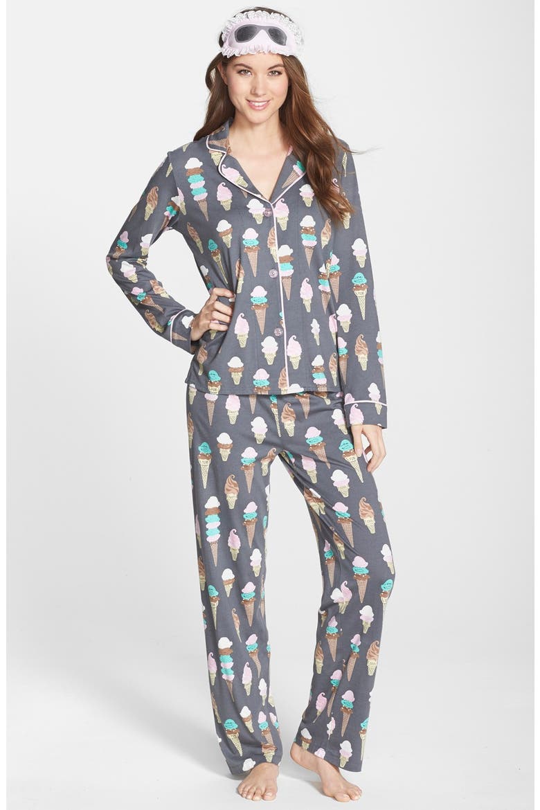 Print Jersey Pajamas, Main, color, GREY ICE CREAM