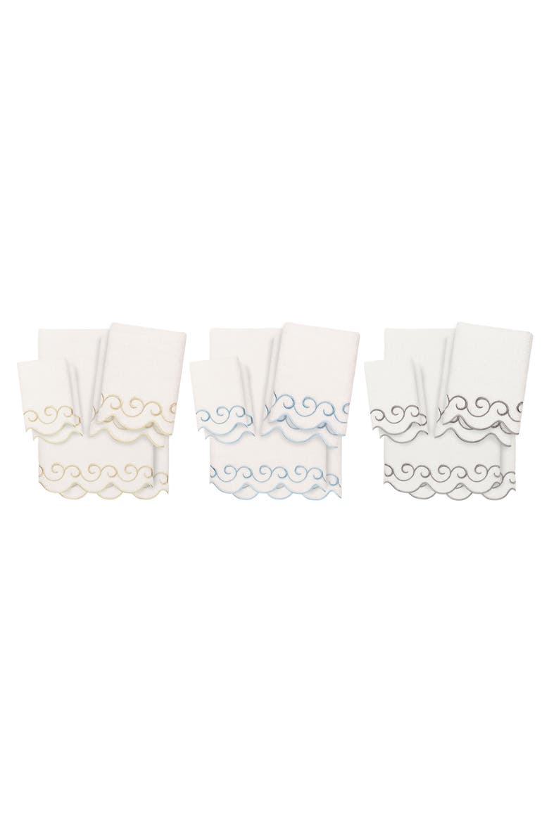 Simplicity Scallop 6-Piece Turkish Cotton Towel Set, Alternate, color, WHITE/ GRAY