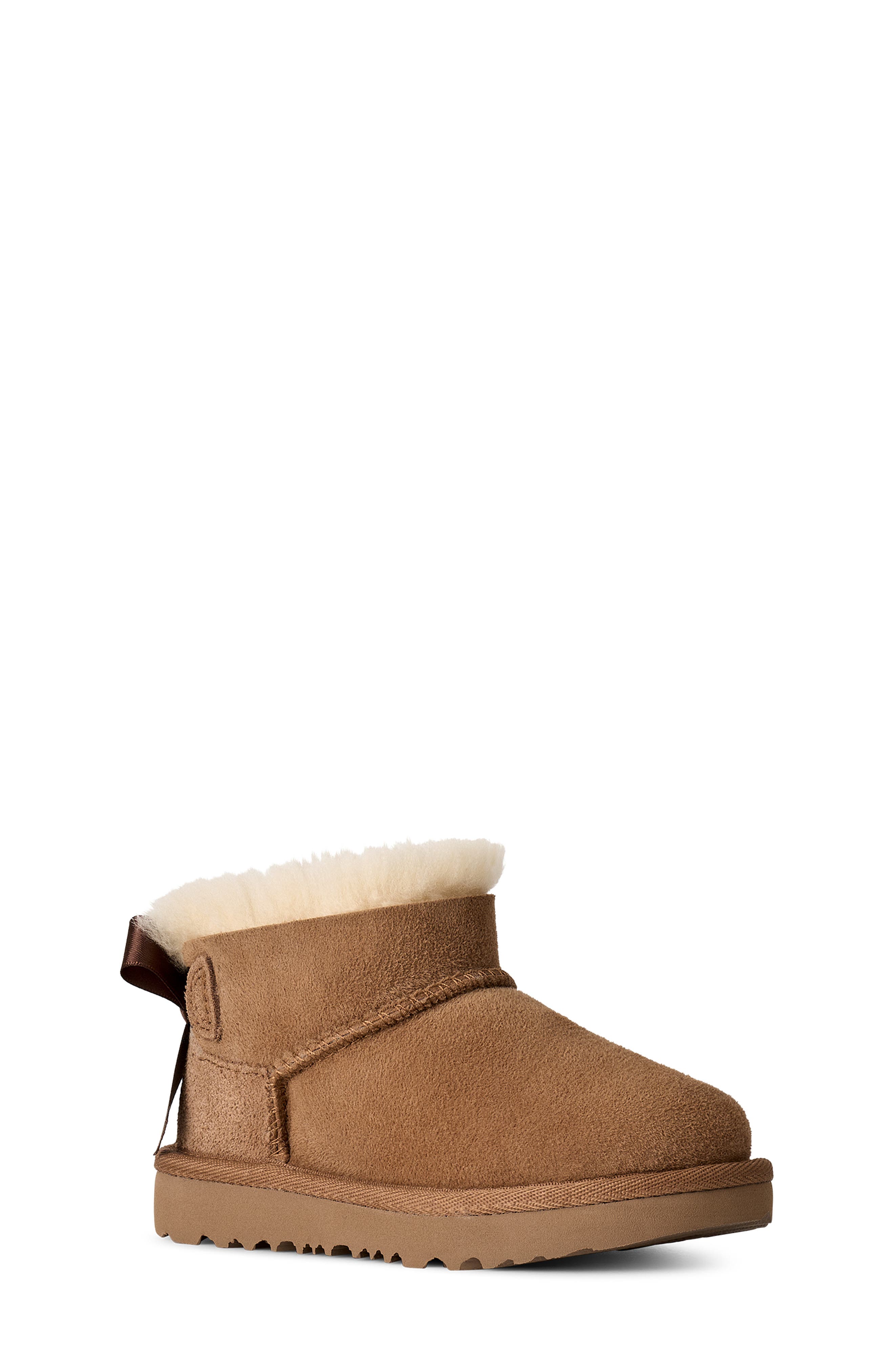 Kids' Ultra Mini Bailey Bow Genuine Shearling Boot, Main, color, CHESTNUT