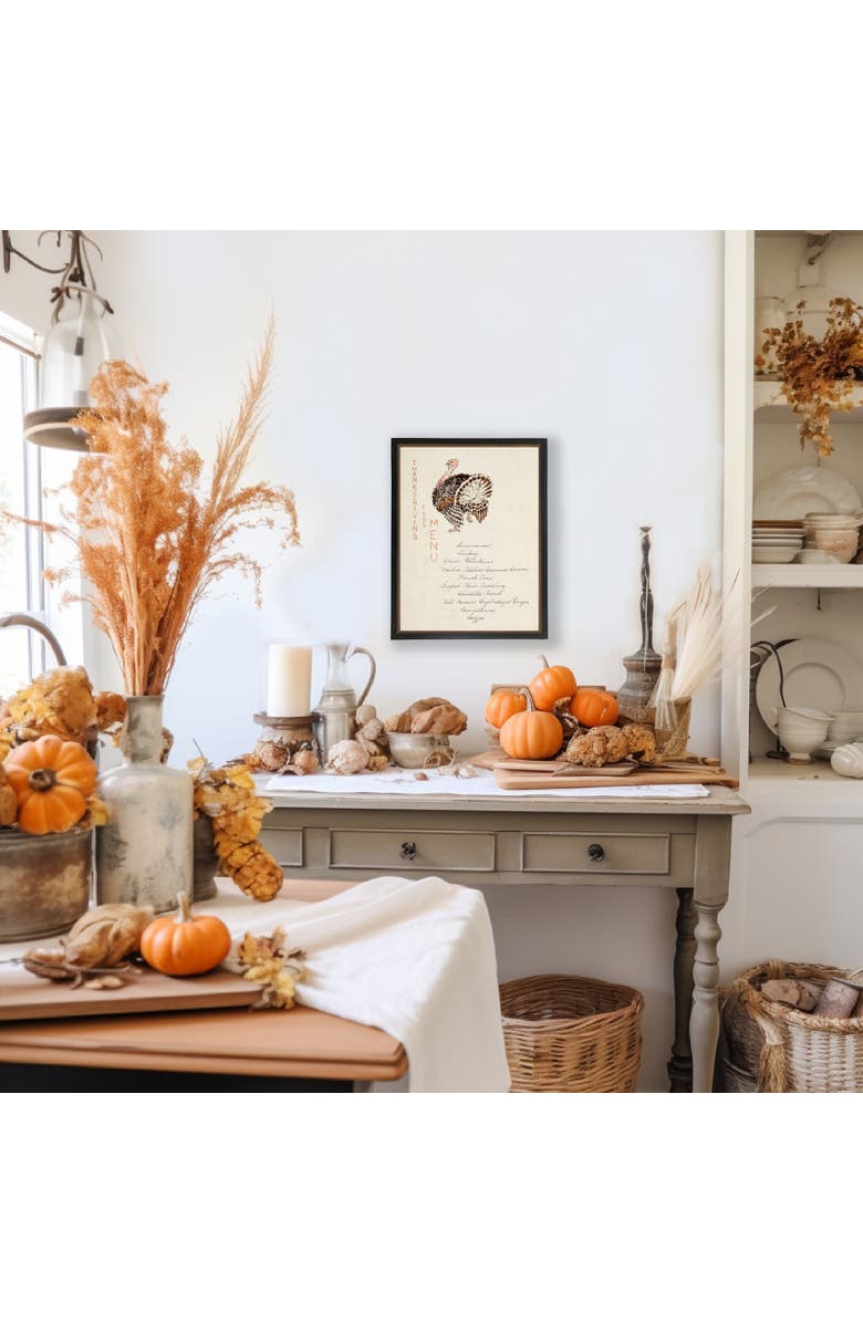 Antique Curiosities Vintage Thanksgiving Menu on a distressed bookplate background, Alternate, color, Ivory