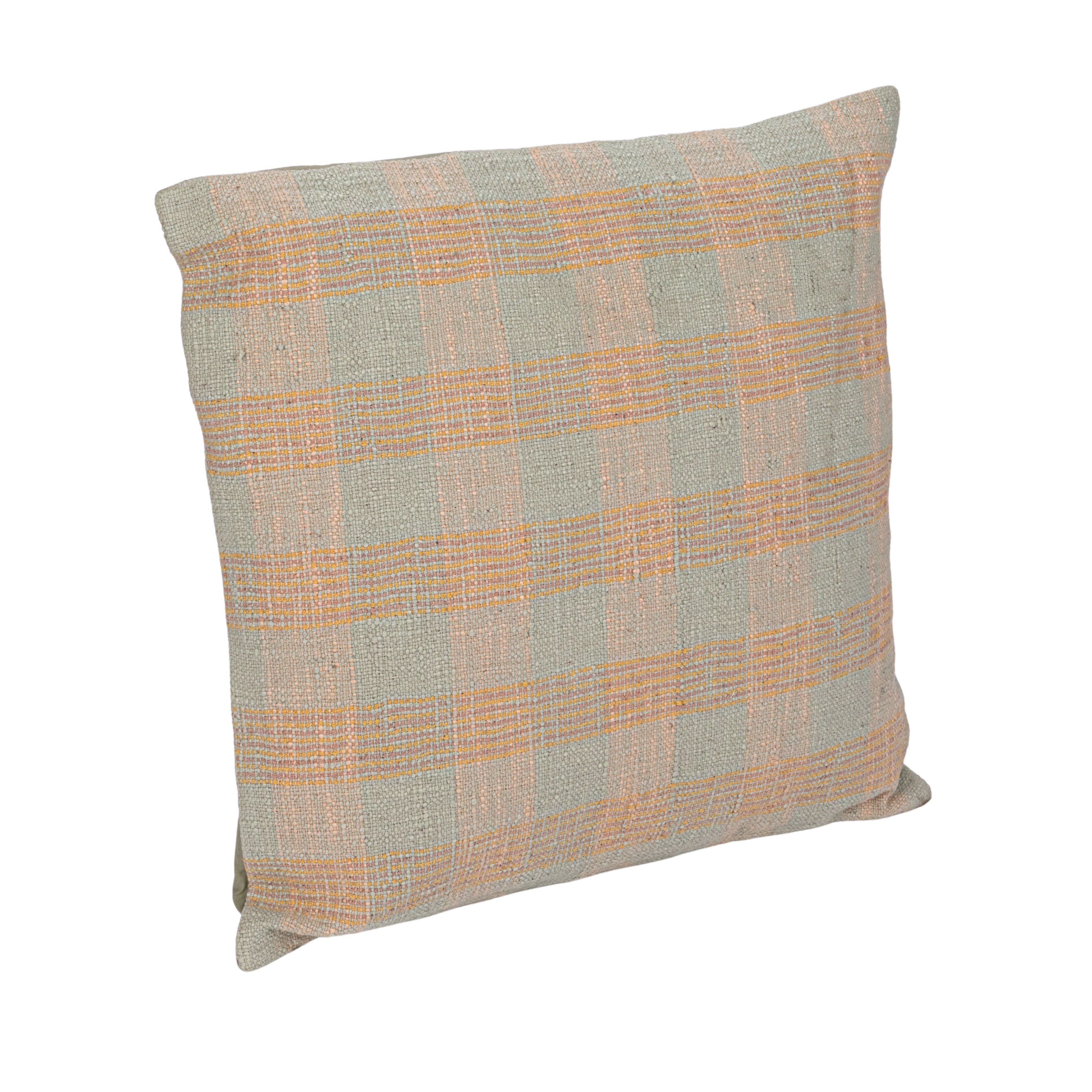Storied Home Plaid Hand-woven Cotton Pillow, Mint, Pink And Tan In Multi