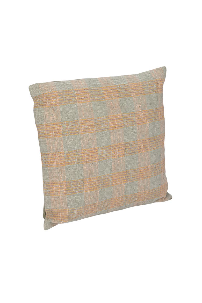 Plaid Hand-Woven Cotton Pillow, Mint, Pink and Tan, Main, color, Orange
