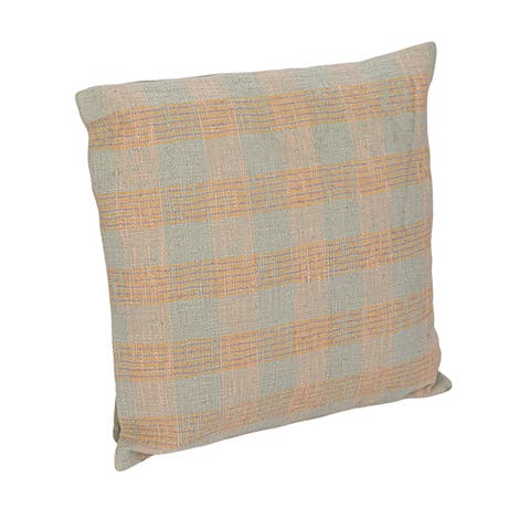 Plaid Hand-Woven Cotton Pillow, Mint, Pink and Tan