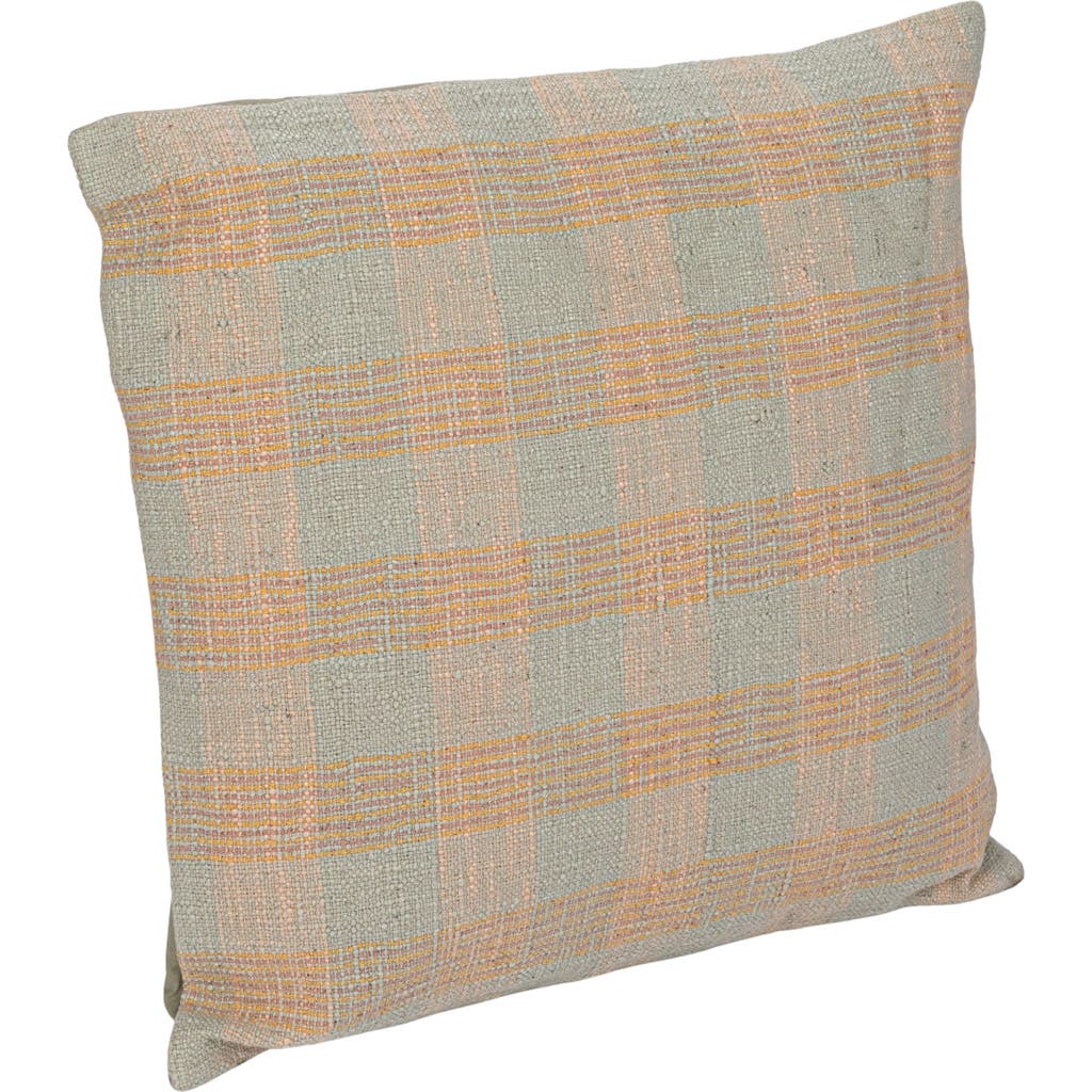 Storied Home Plaid Hand-woven Cotton Pillow, Mint, Pink And Tan In Multi