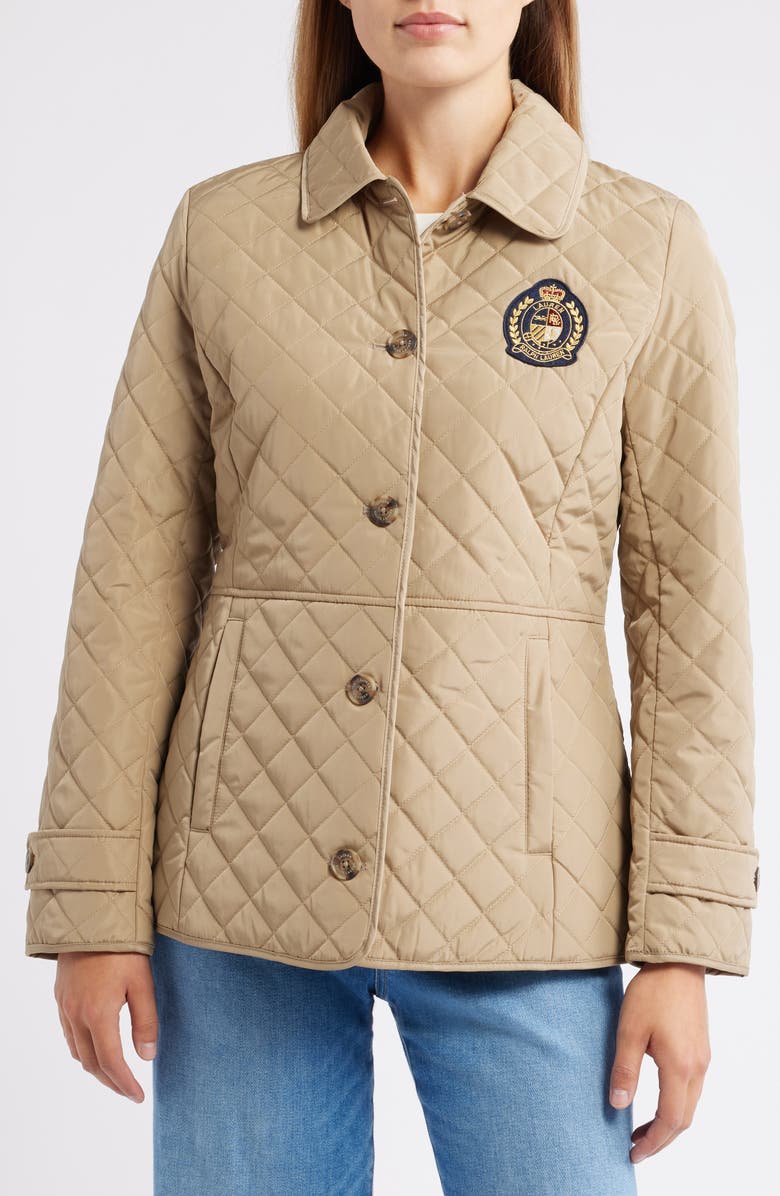 Lauren Ralph Lauren Crested Quilted Jacket, Alternate, color, Birch Tan
