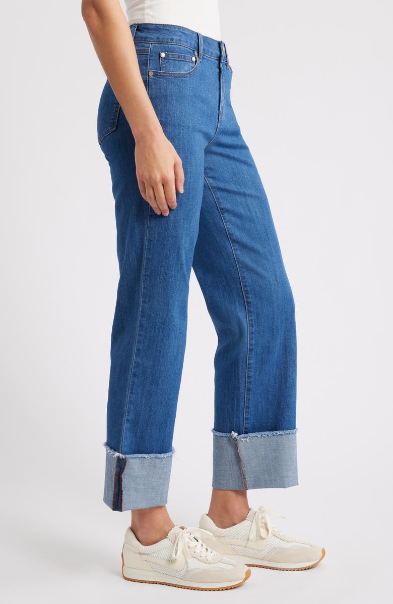 1822 Denim Cuffed Raw Hem Mid Rise Straight Leg Jeans, Alternate, color, Selma