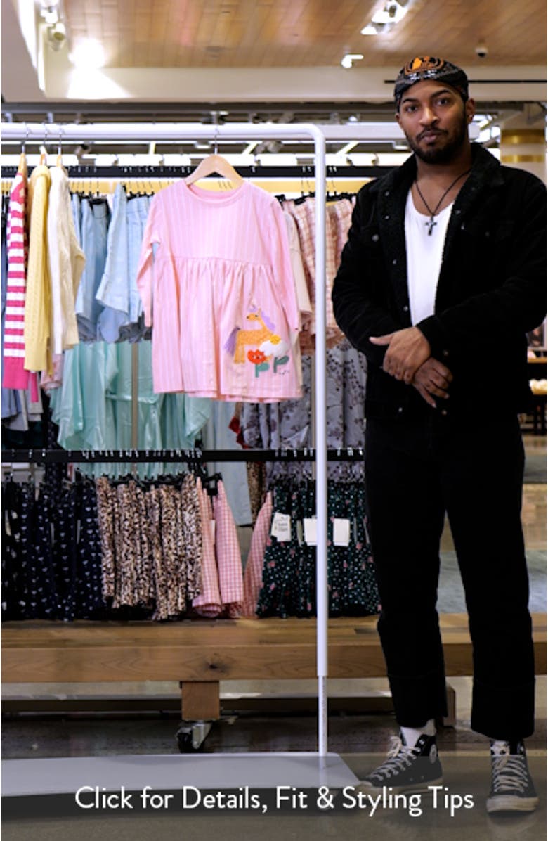 Kids' Unicorn Appliqué Long Sleeve Cotton Jersey Dress, sales video thumbnail