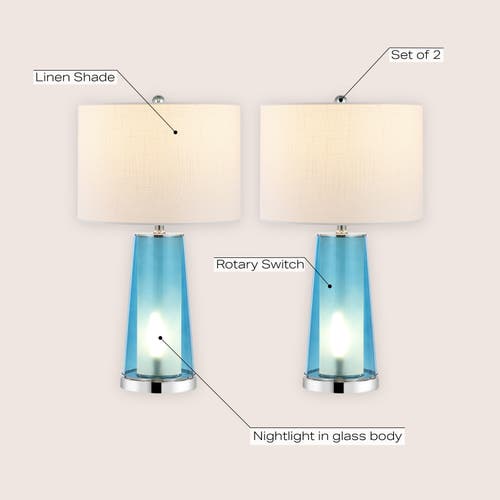 Jonathan Y Tryon 26" Modern Minimalist Glass/iron Nightlight Led Table Lamp In Clear Blue/chrome