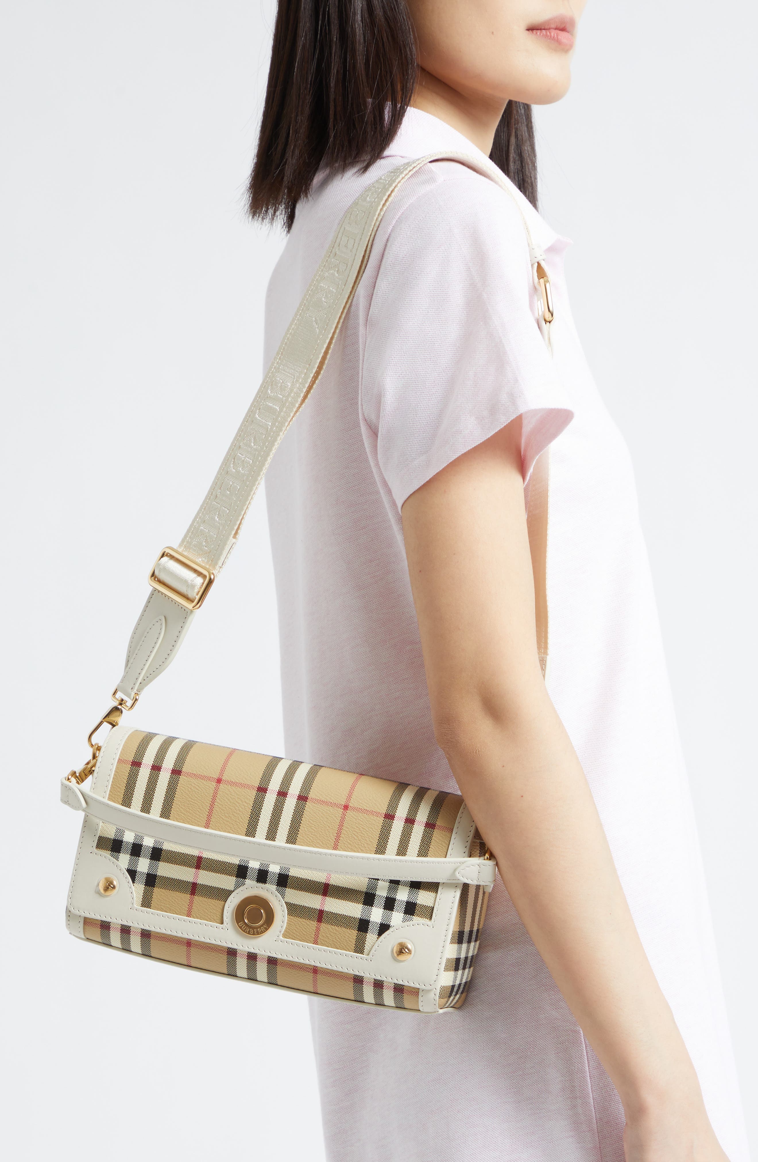 Burberry Small Note Shoulder Bag, Alternate, color, Vintage Check/ Soap