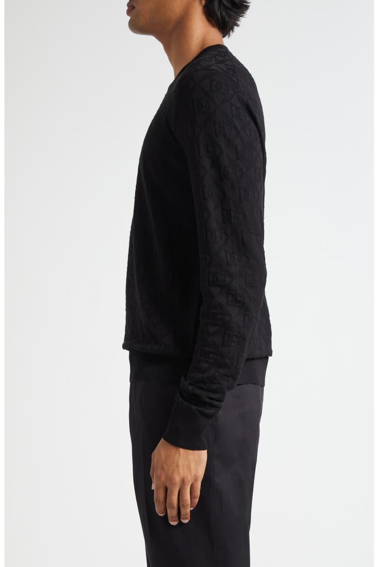 Logo Jacquard Silk Crewneck Sweater, Alternate, color, NERO