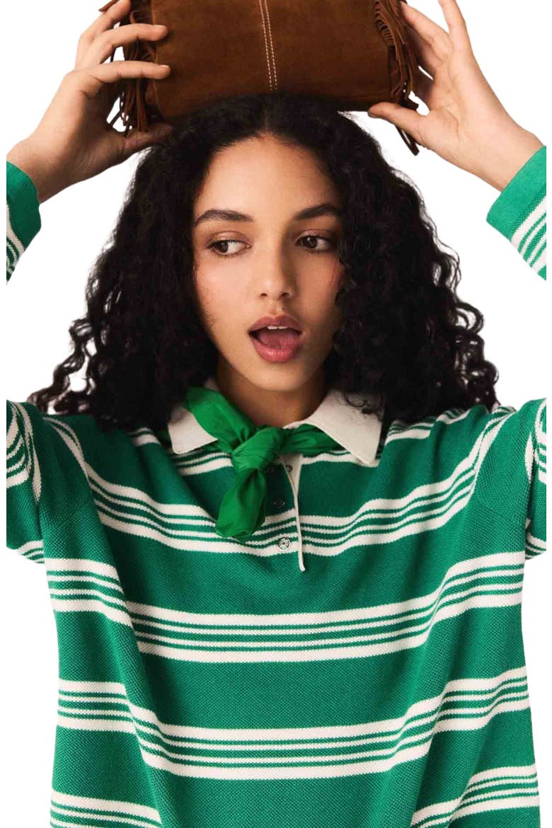 Cropped striped polo sweater, Alternate, color, Green