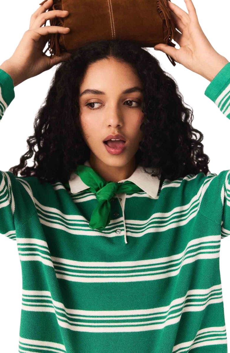 maje Cropped striped polo sweater, Alternate, color, Green