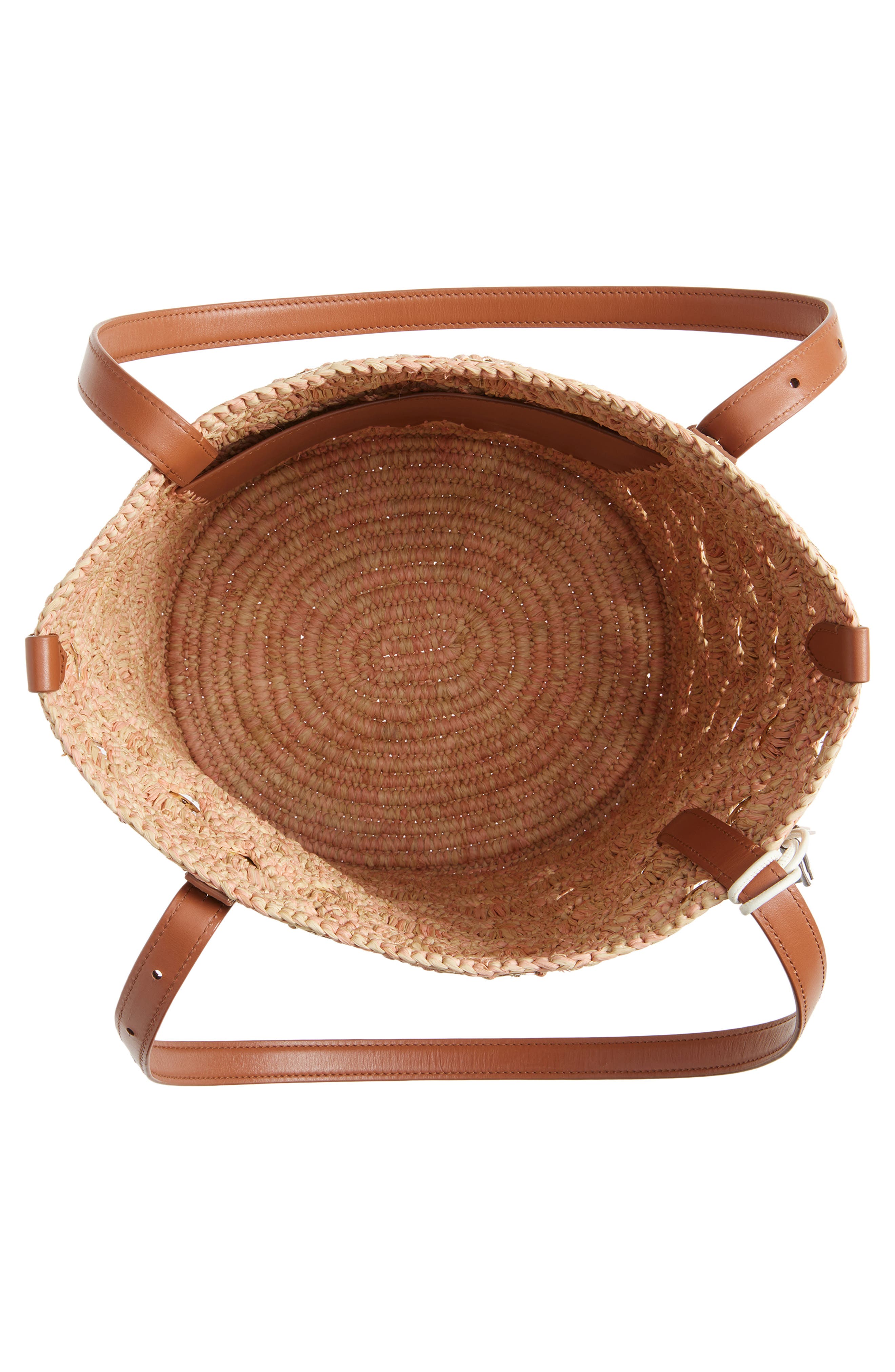 Rabanne Raffia Disc North South Bucket Bag, Alternate, color, Peach/ Gold