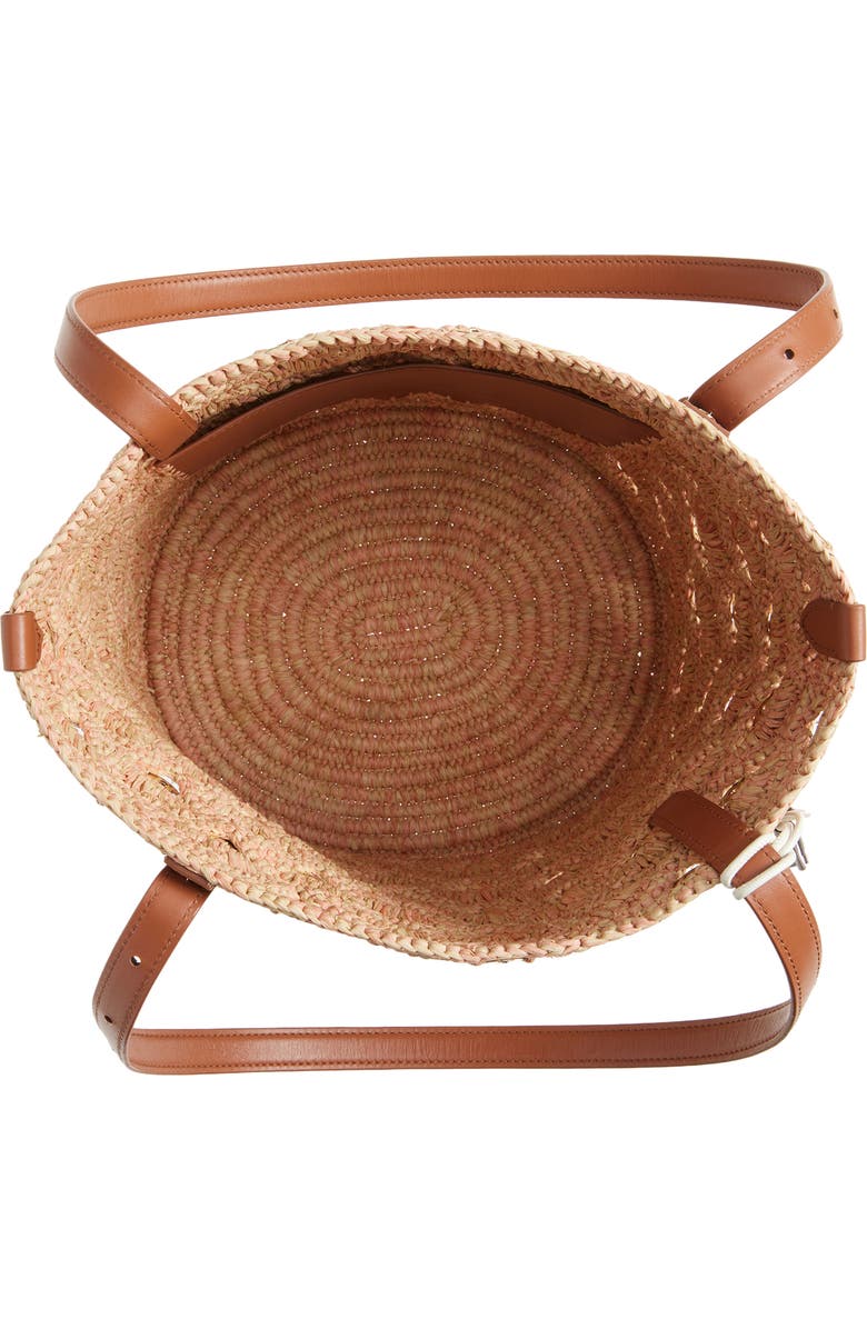 Rabanne Raffia Disc North South Bucket Bag, Alternate, color, Peach/ Gold