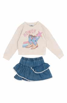 Rare Editions Kids' Howdy Sweatshirt & Denim Skirt