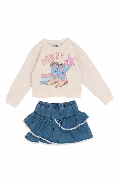 Rare Editions Kids' Howdy Sweatshirt & Denim Skirt