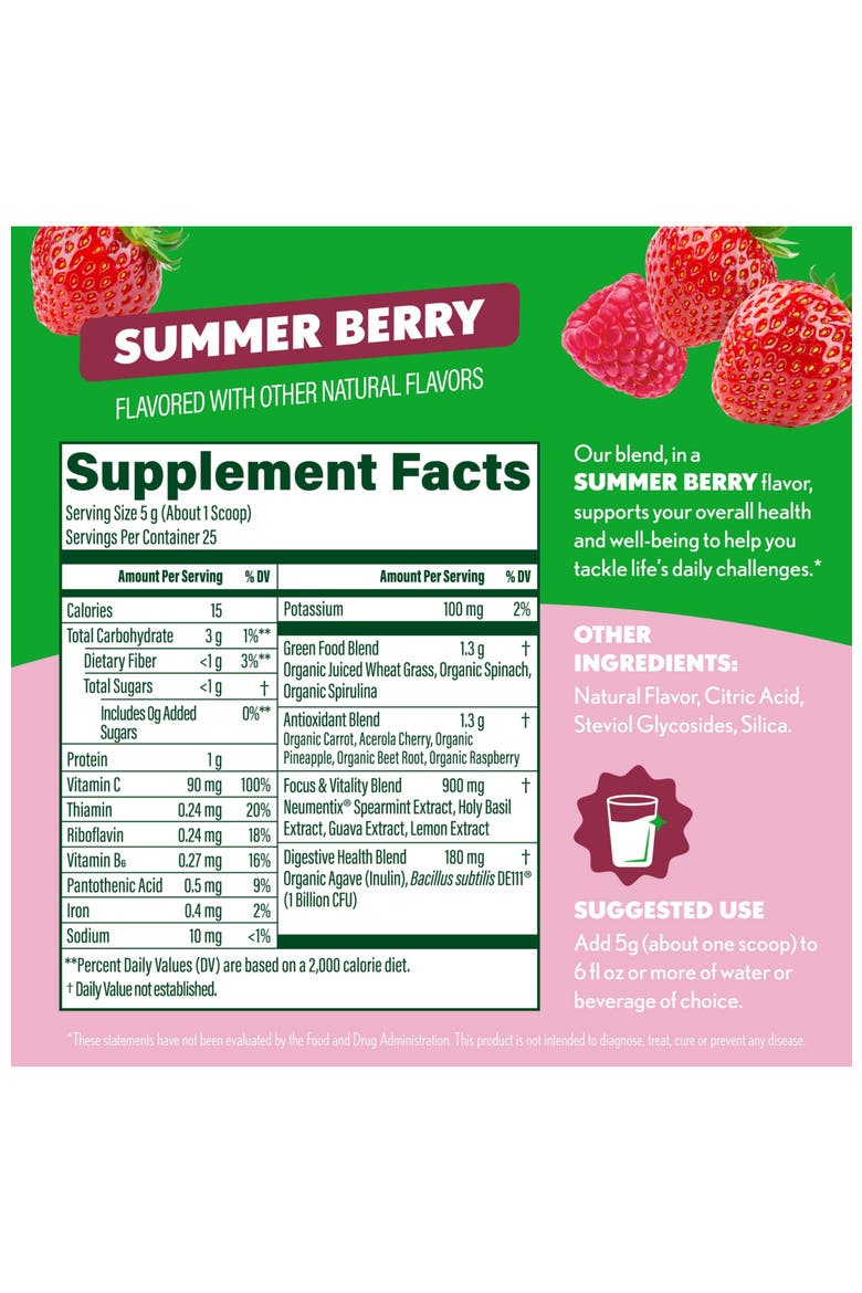 Sweet Greens Superfood Powder Summer Berry 25 Servings, Alternate, color, None