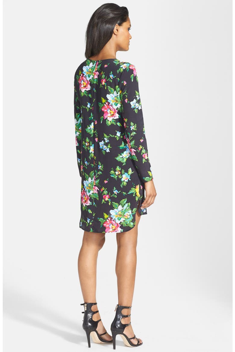 Long Sleeve Crepe Shift Dress, Alternate, color, BLACK/ FLORAL