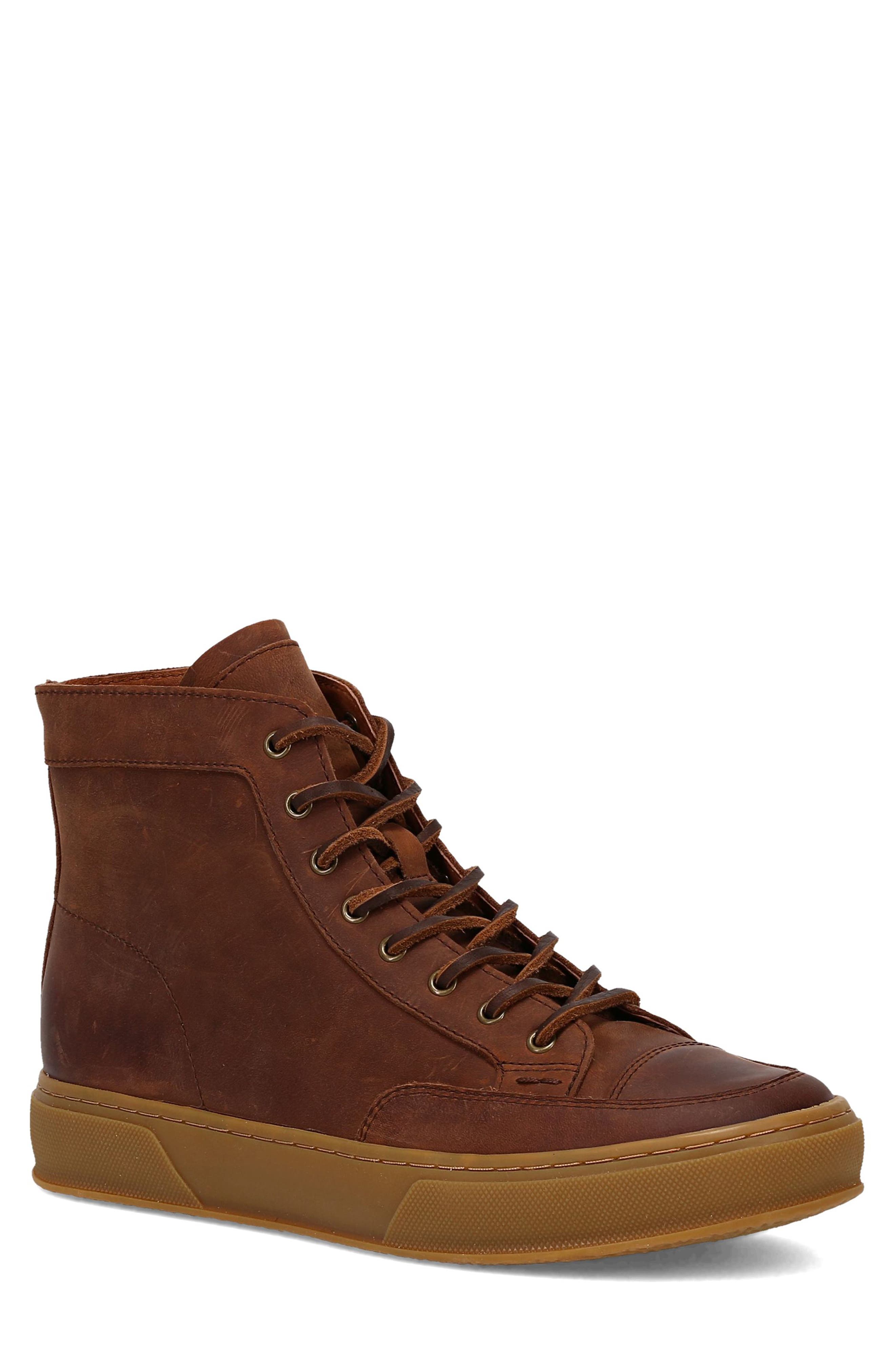Hoyt Mid Lace Sneaker, Main, color, BROWN