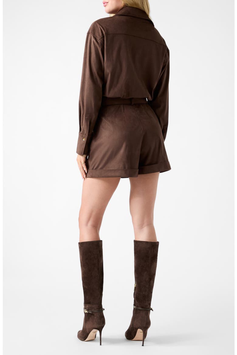 Mia Flap Pocket Long Sleeve Romper, Alternate, color, DARK BROWN