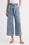 Hatley Acid Wash Tie Front Crop Wide Leg Chambray Pants