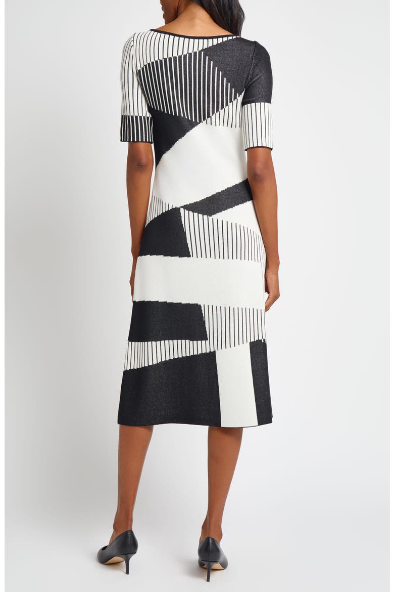 Knit Midi Dress, Alternate, color, BLACK/ IVORY