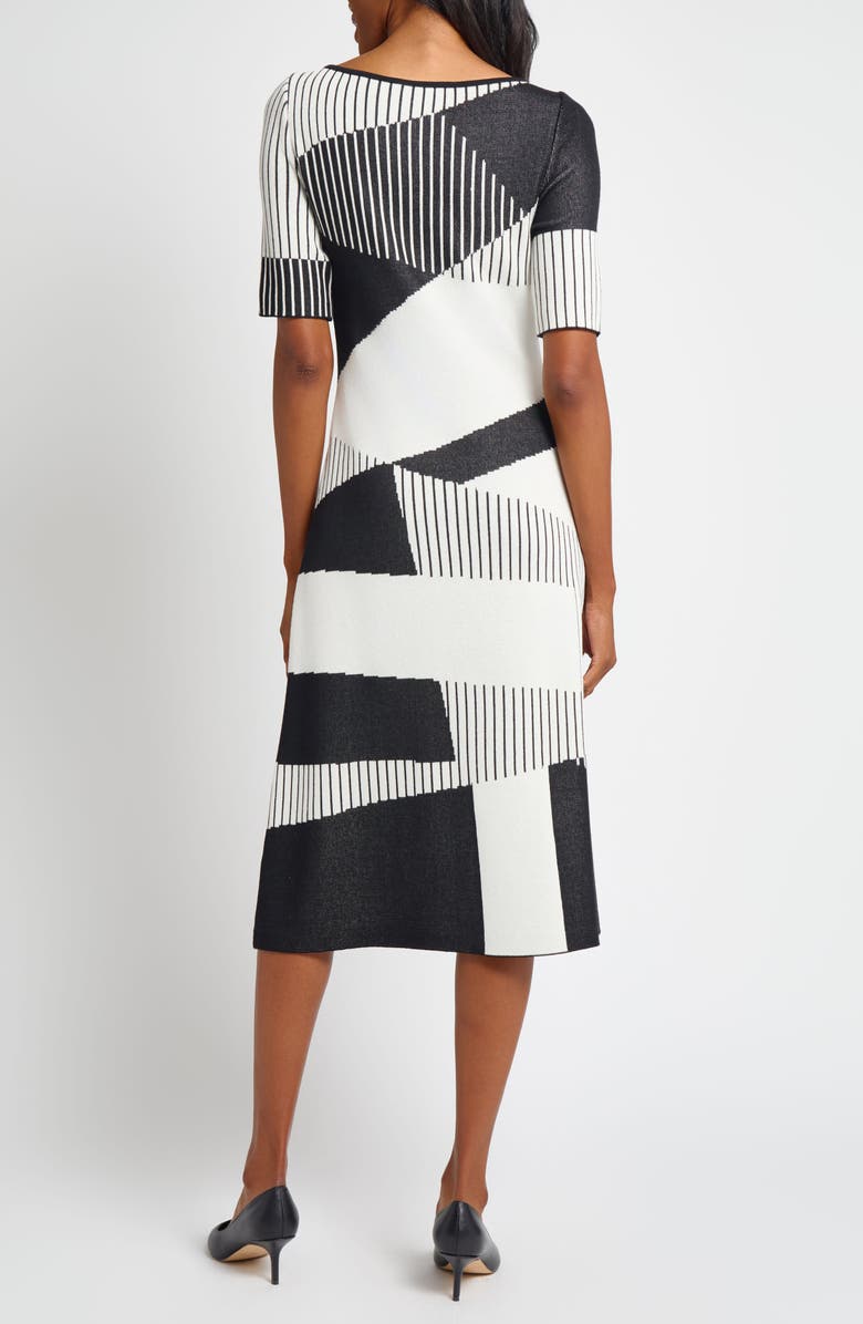 Ming Wang Knit Midi Dress, Alternate, color, Black/ Ivory
