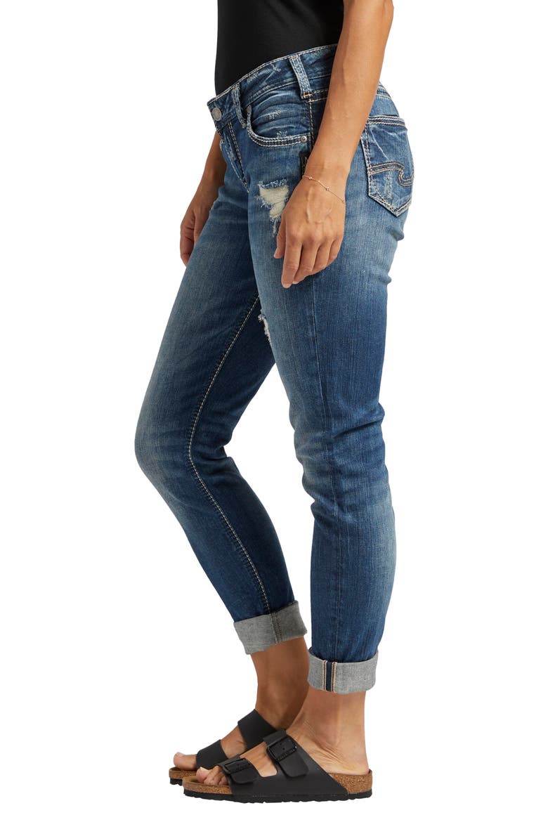 Girlfriend Distressed Jeans, Alternate, color, INDIGO