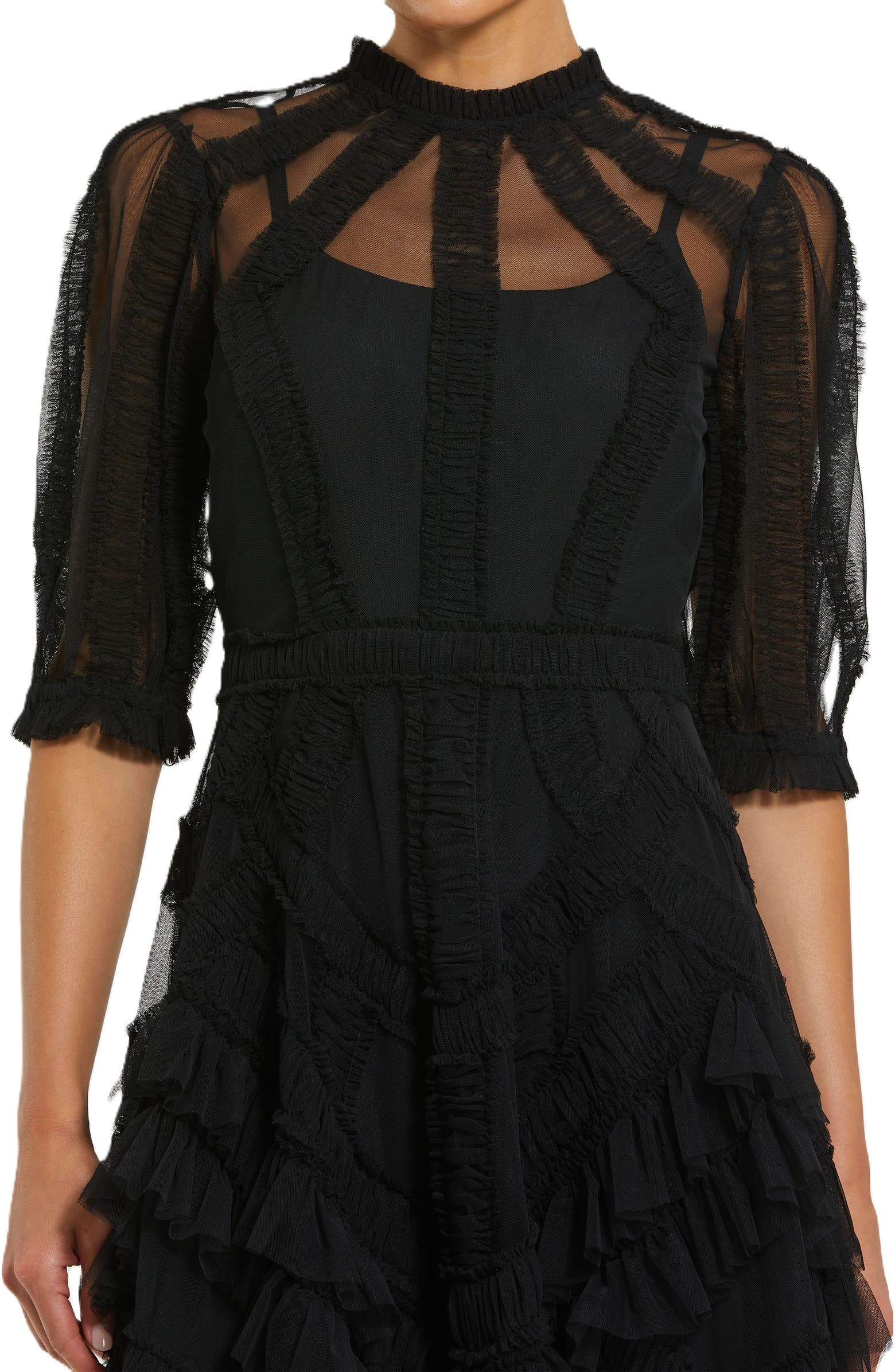 Mac Duggal High Neck Puff Sleeve Ruffle Tiered Dress | Nordstrom