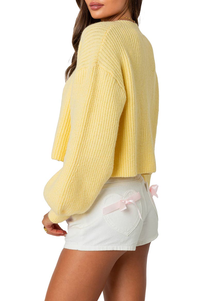 Sabrina Bishop Sleeve Crop Cardigan, Alternate, color, YELLOW