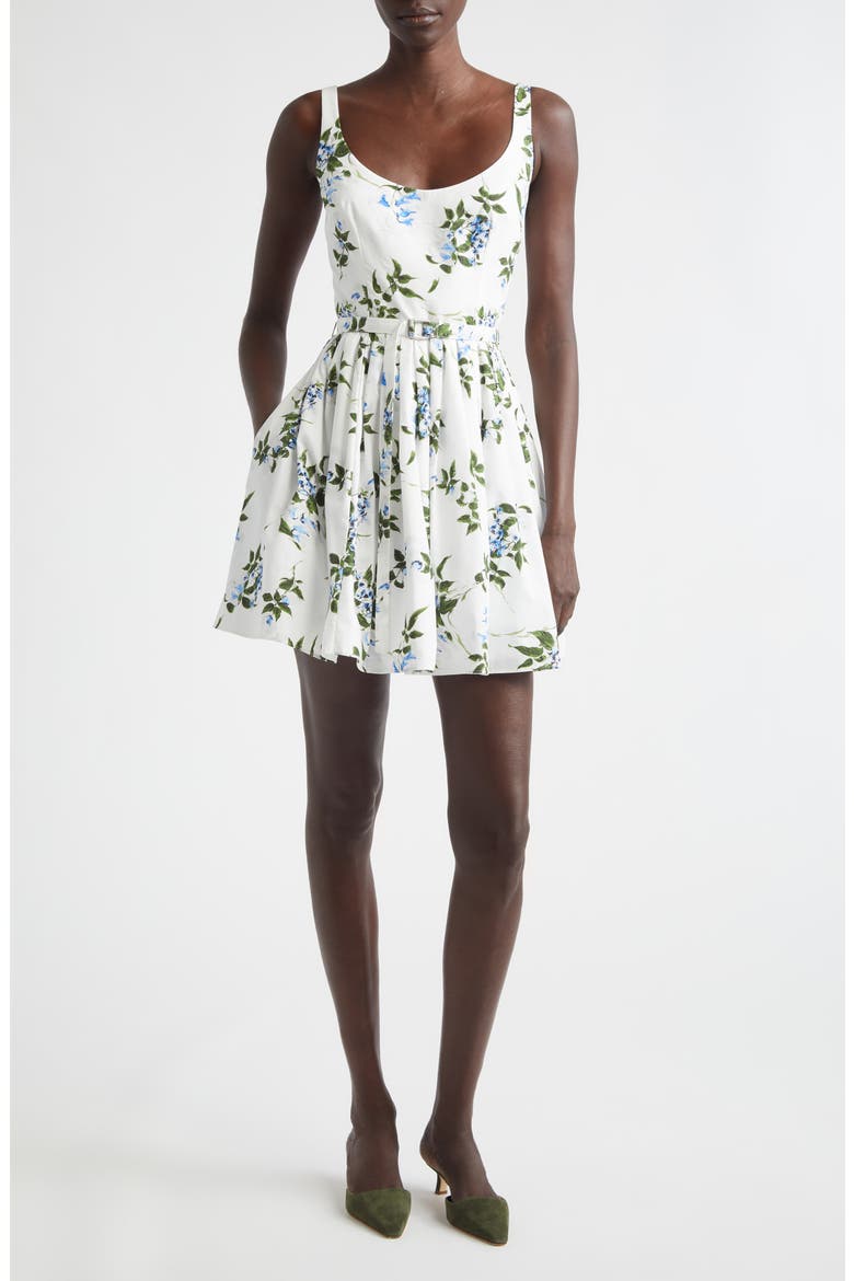 Eglantine Lilac, Lilies & Cherry Print Organic Cotton Minidress, Main, color, WHITE-LILAC LILLIES/ CHERRY