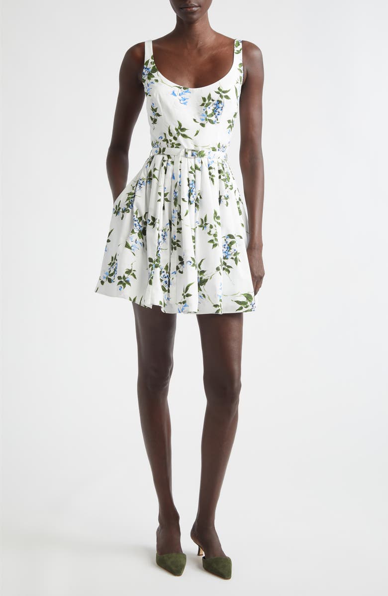 Emilia Wickstead Eglantine Lilac, Lilies & Cherry Print Organic Cotton Minidress, Main, color, White-Lilac Lillies/ Cherry