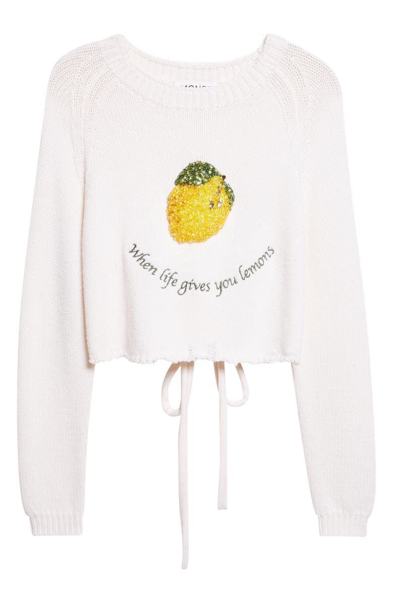 MONSE Back Lacing Beaded Crop Extrafine Merino Wool Sweater, Alternate, color,