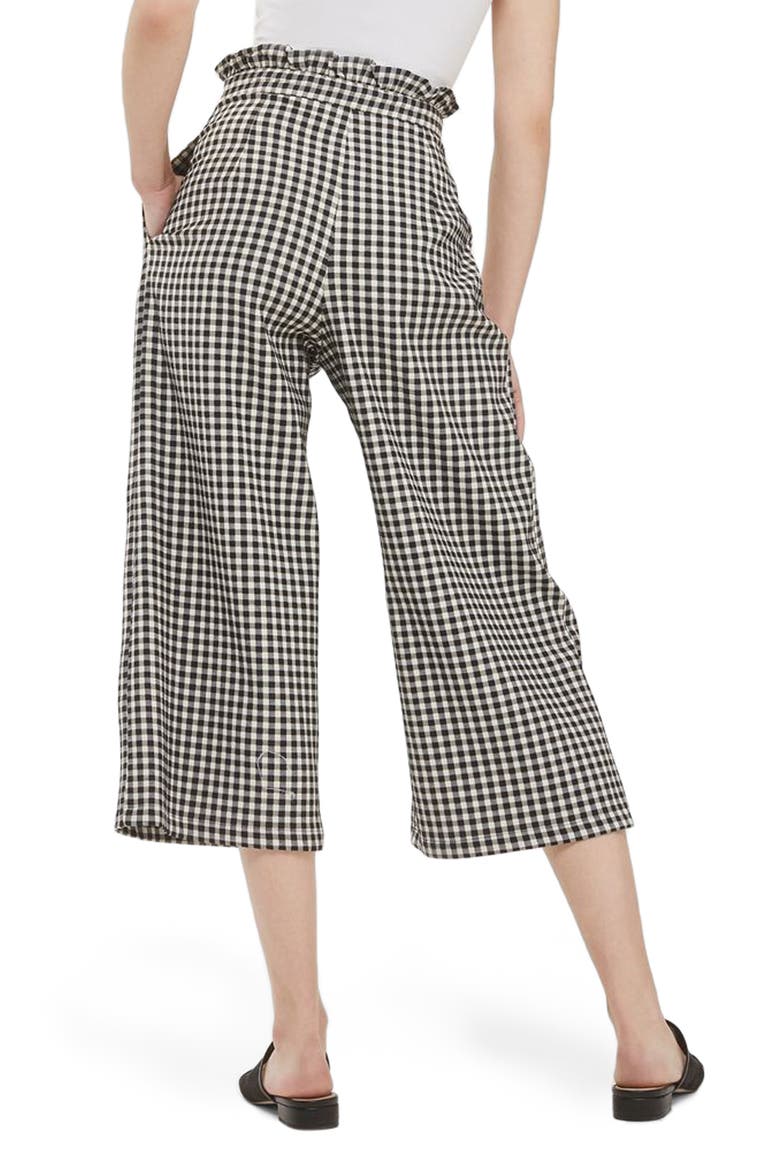 Ruffle Trim Gingham Trousers, Main, color, BLACK MULTI
