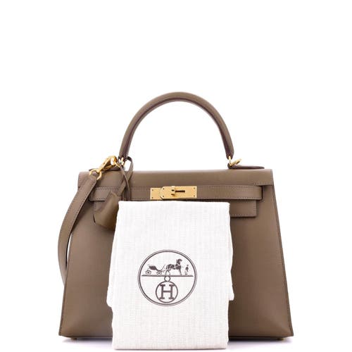 Pre-owned Hermes  Hermes Kelly Handbag Grey Clemence With Gold Hardware 28 In Brown