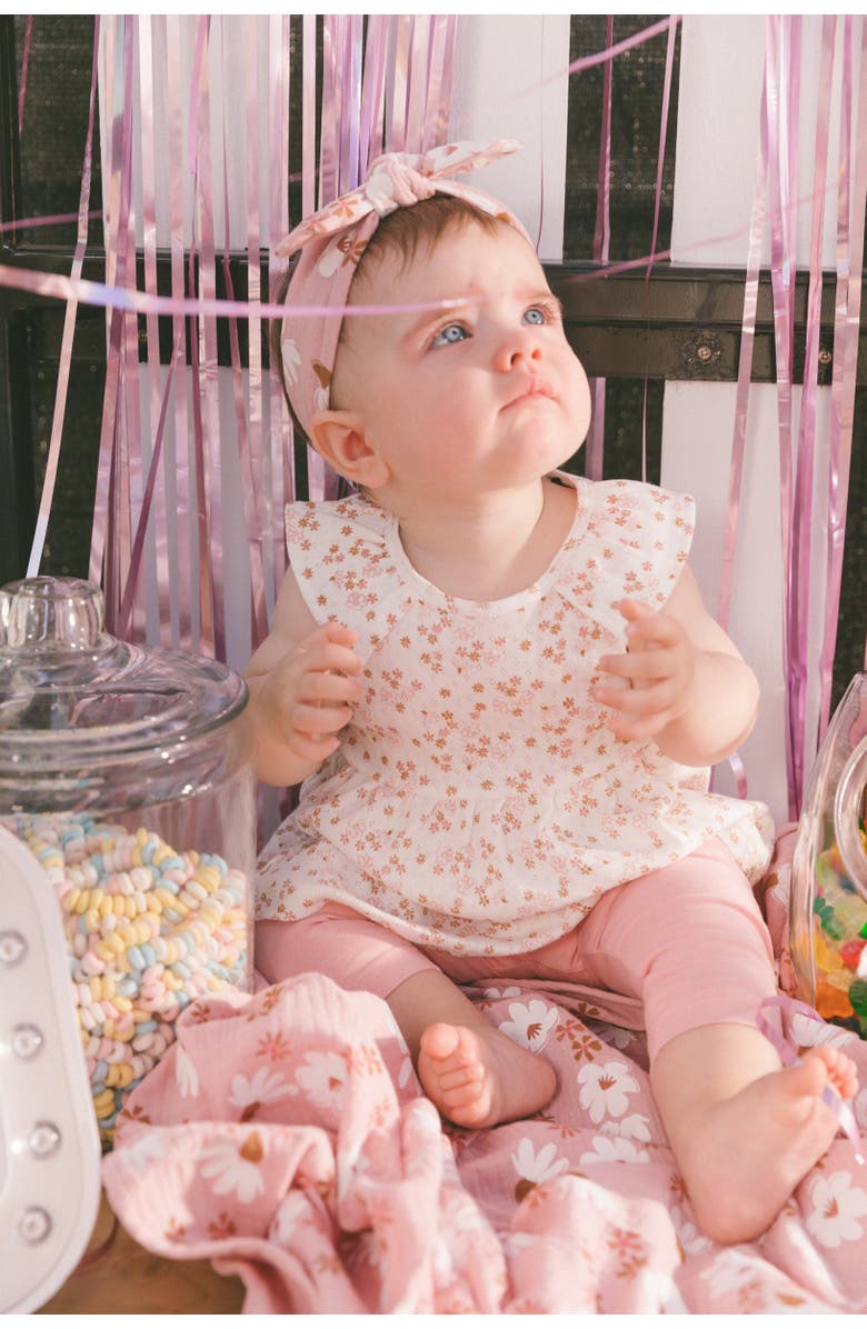 Deux par Deux Baby Girl's Printed Organic Cotton Tunic And Leggings Set White With Pink Flowers, Alternate, color, White With Pink Flowers