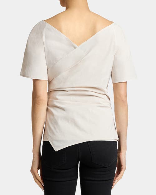Santorelli Murphy Short Sleeve Wrap Top With Asymmetric Tucked Closure In Stretch Cotton Blend