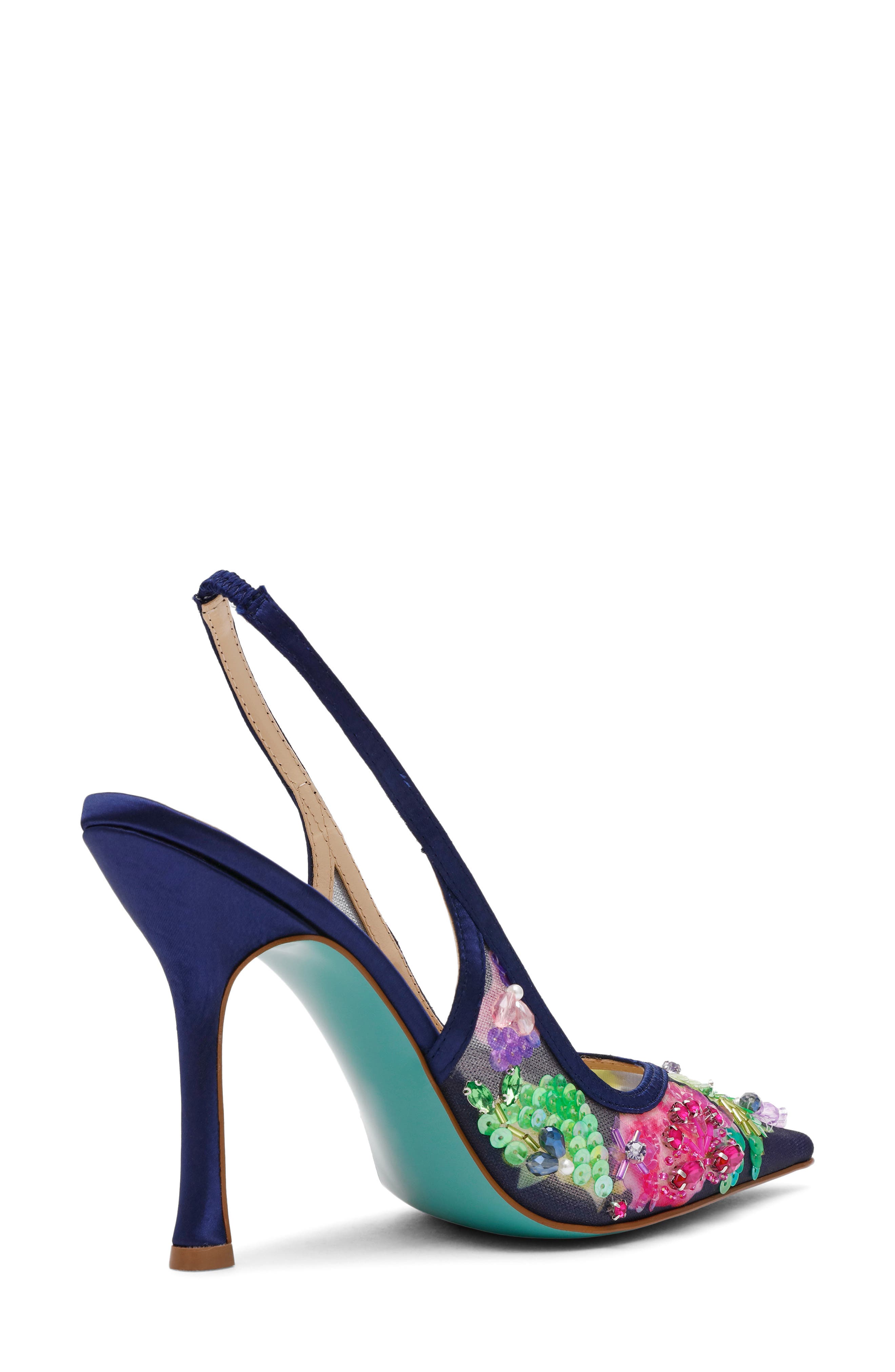 Betsey Johnson Eddie Pointed Toe Slingback Pump, Alternate, color, Navy Multi