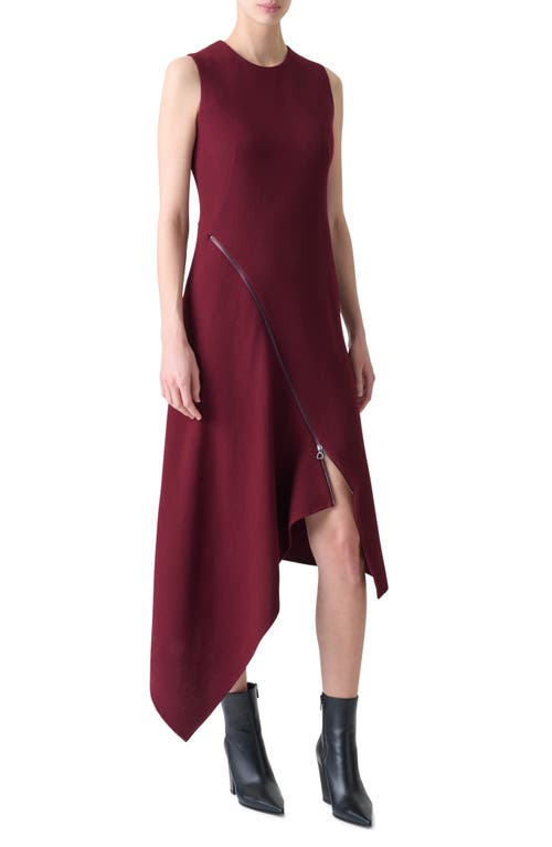 Akris Asymmetric Sleeveless Wool Dress In Burgundy